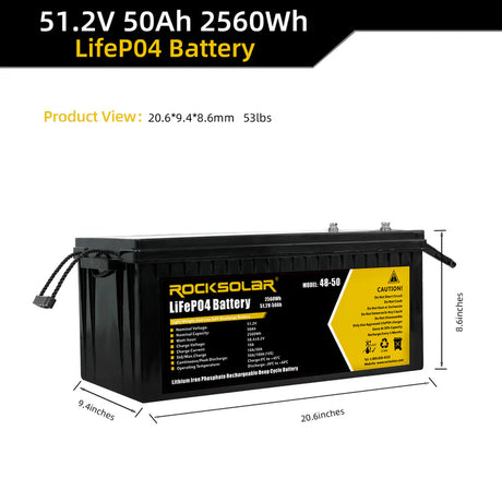 ROCKSOLAR 48V 50Ah Deep Cycle Lithium Battery (LIFEPO4)