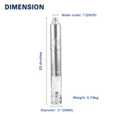 dimension of rocksolar brushless solar pump