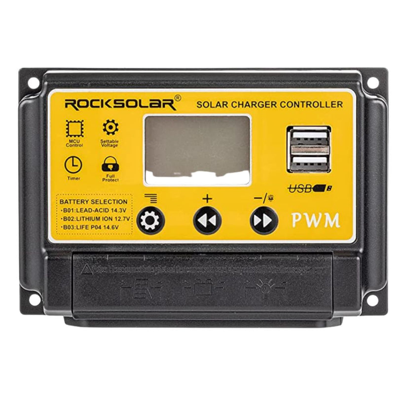 ROCKSOLAR 50W 12V Rigid Solar Panel Basic Kit with PWM Controller