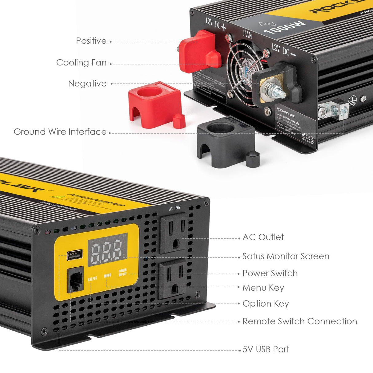 input ports on rocksolar 1000w pure sine wave inverter 